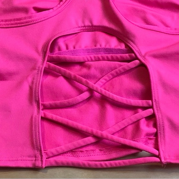 Victoria Secret Crop Tank Top Pink Cut Out Workout Stretch Women’s Medium - Picture 8 of 9